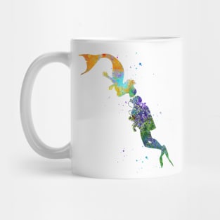 Mermaid kissing a sea diver Mug